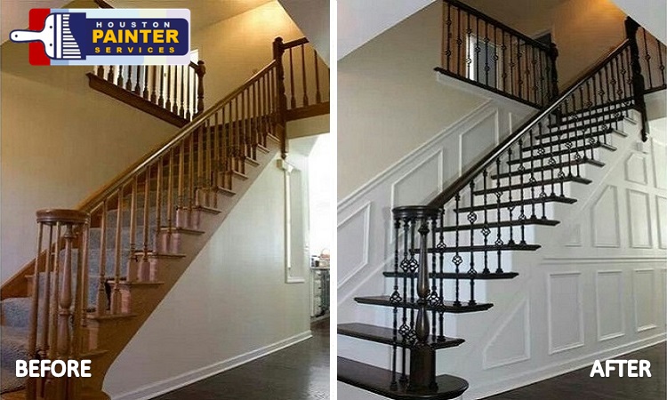 Interior Staircase Home Painted Houston Painter Before & After